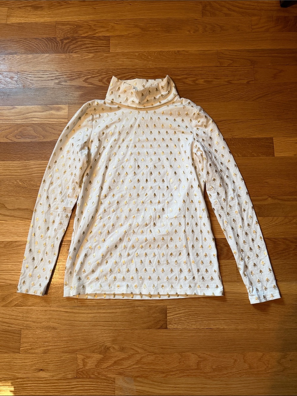 Talbots Cream Turtleneck Top with Gold Tree Foil
